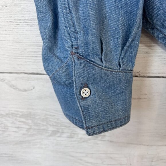 Prana Shirt Womens SZ Small Washed Out Denim Chambray 100% Organic Cotton Simple - Picture 11 of 15